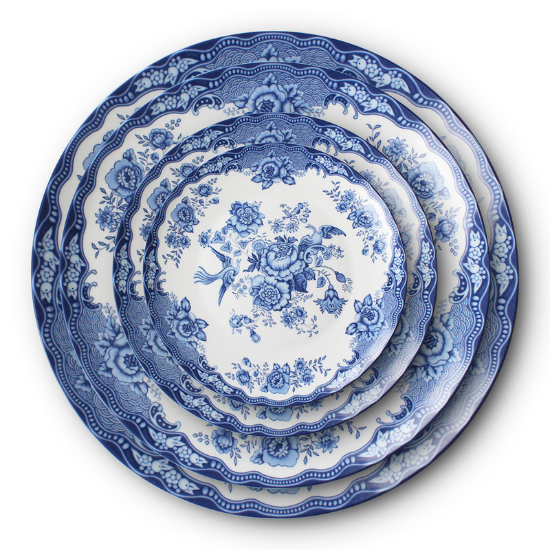 New Chinese Style Blue Peony Blue and White Ceramic Dinner Plates Foreign Trade Factory Hotel Wedding Ceramic Plates Wholesale New Chinese Style Blue Peony Blue and White Ceramic Dinner Plates Foreign Trade Factory Hotel Wedding Ceramic Plates Wholesale