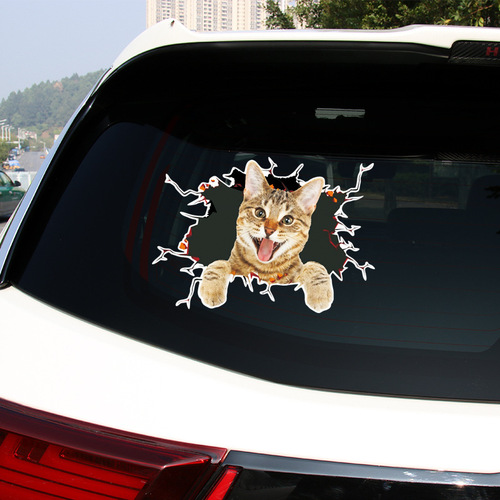3D仿真可爱猫咪个性创意汽车车贴狗狗玻璃车贴车门划痕装饰遮挡