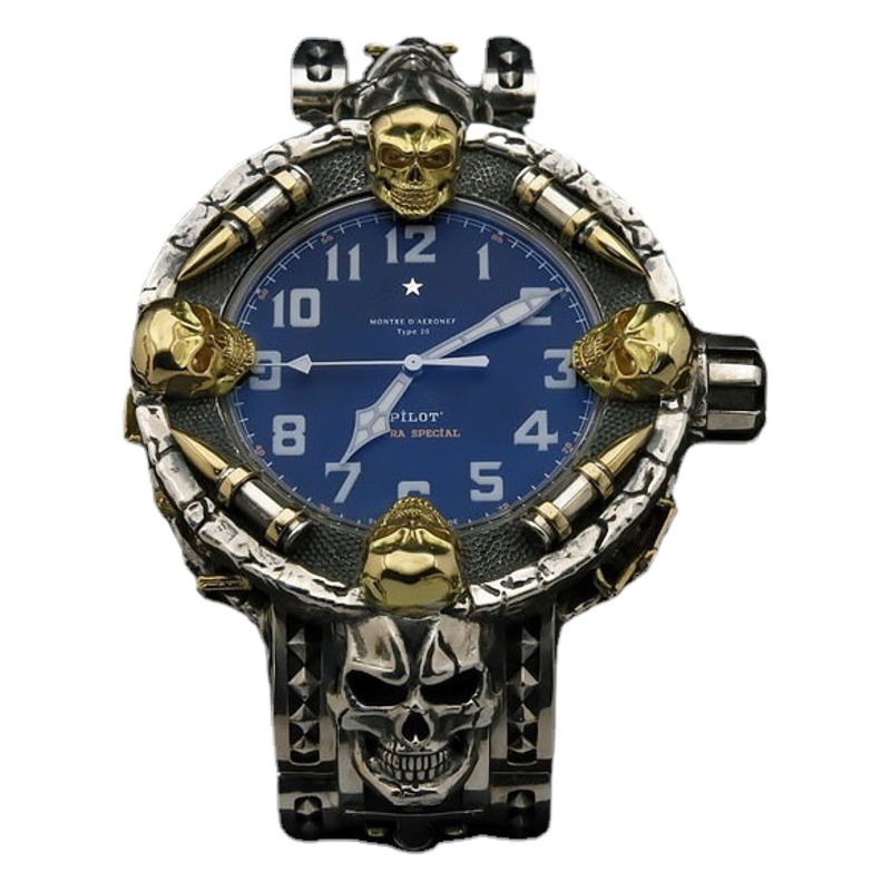 Adornos artesanales de aleación reloj electrónico correa de cráneo reloj de oro cabeza de pan Aleación Sujetador