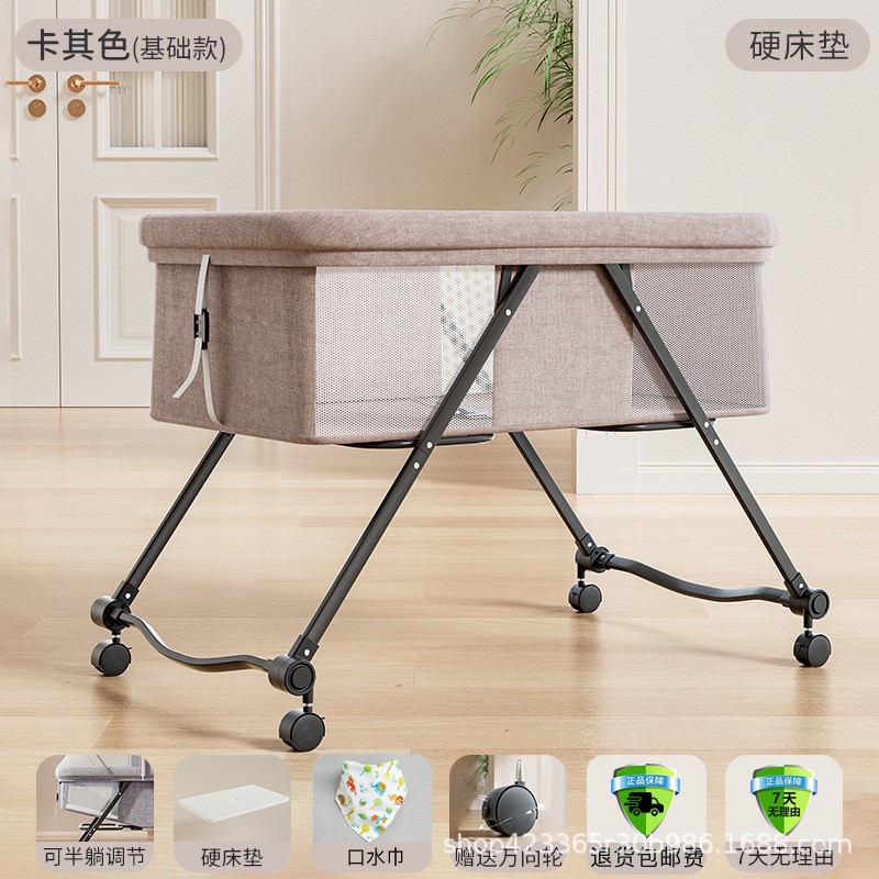 Baby Crib Portable Multi-Functional Foldable Newborn Baby Bed Cradle Bed Platform Bed with Wheels Removable and Washable
