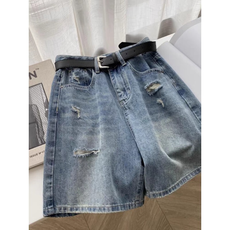 Pear-Shaped Body Shape Ripped Denim Shorts for Women, New Spring and Summer Style, Plus Size for Fat Girls, High-Waisted A-Line Wide-Leg Five-Point Pants Pear-Shaped Body Shape Ripped Denim Shorts for Women, New Spring and Summer Style, Plus Size for Fat Girls, High-Waisted A-Line Wide-Leg Five-Point Pants