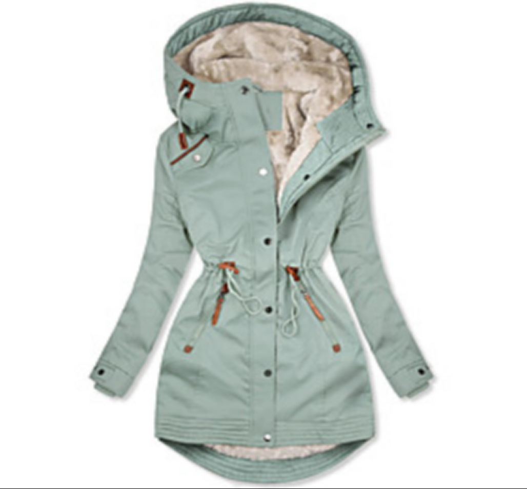 Cappotto invernale donna con cappuccio e collo in pelliccia_voghion.com
