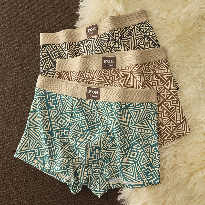 Мужское нижнее белье в американском ретро-этническом стиле, мужские дышащие трусы-боксеры из чистого хлопка, модные трусы-боксеры с принтом Amaya