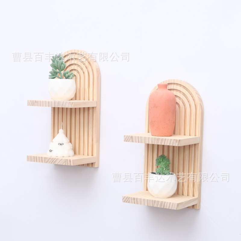 跨境新品椭圆螺纹创意实木墙壁置物架多层家居壁挂式装饰收纳架|undefined
