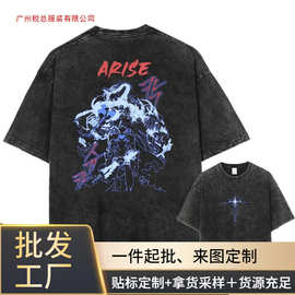 动漫Solo平级成镇宇水洗t恤男士休闲纯棉t恤复古漫画原宿t恤