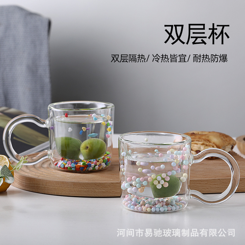 Celebridad de Internet móvil Amor Copa de doble capa chica cristal azul arenas movedizas Copa regalo creativo taza fabricante