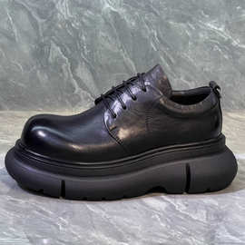 2025秋冬新品走秀款厚底德比鞋牛皮松糕休闲男鞋系带增高时尚皮鞋