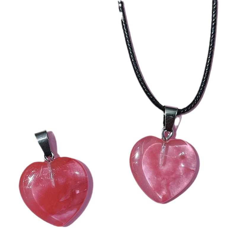 Cross-border hot sale love 20mm pendant natural crystal stone heart-shaped peach heart necklace diy handmade jewelry accessories