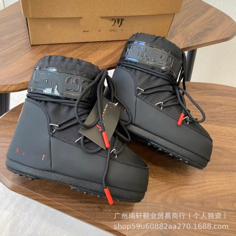 出口欧美俄罗斯2025新款红色丝绸加厚滑雪太空靴高筒潮流月球鞋|undefined