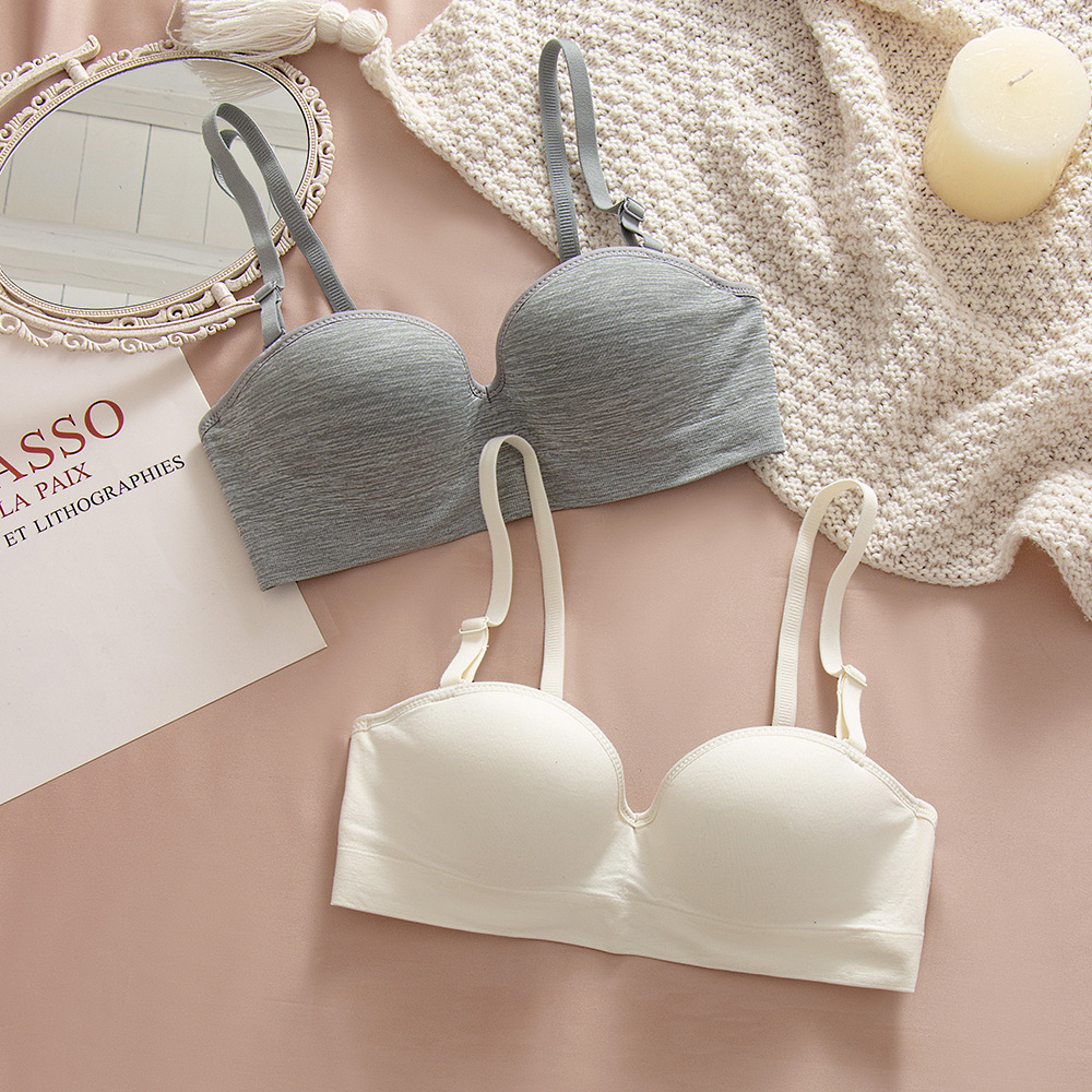 Estilo japonés simple chica sin tirantes invisible media taza sexy ropa interior invisible de las mujeres de carbón de bambú de algodón sujetador agradable a la piel 1001