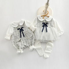 嬰兒衣服秋裝女寶寶小香風公主哈衣春秋套裝爬服滿月周歲禮服哈衣