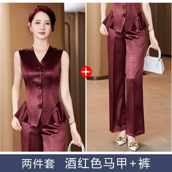 Burgundy vest, trousers