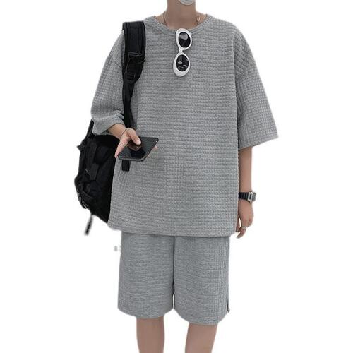 Waffle sports suit boys 'clothes paired with a handsome short-sleeved T-shirt fashion brand ins summer heavy weight