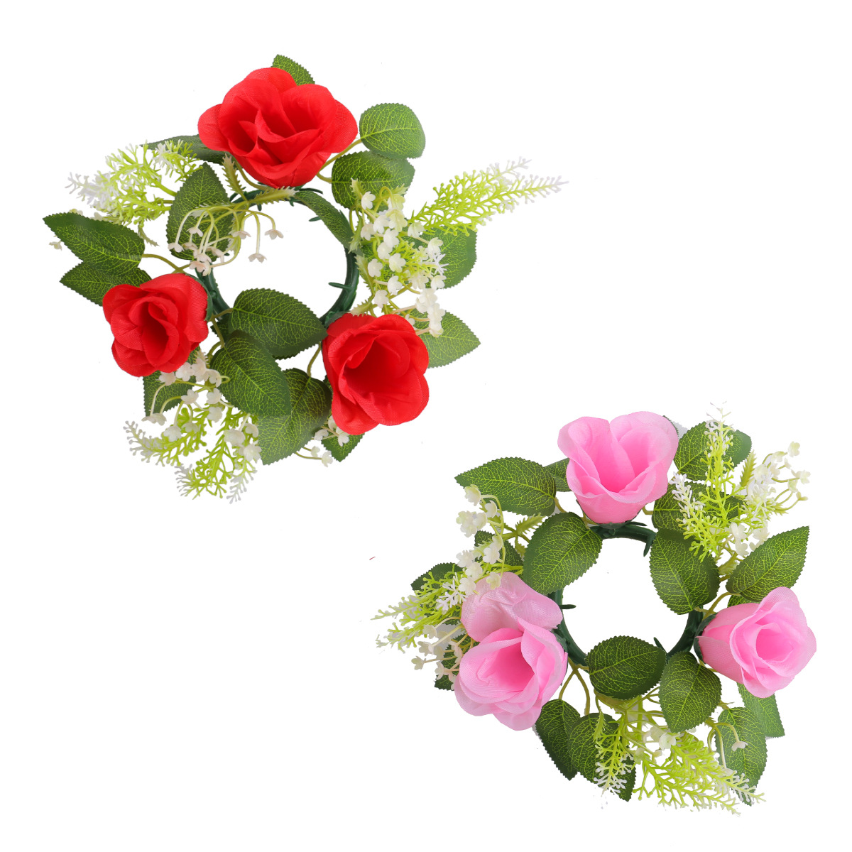 Boda transfronteriza simulación flor de rosa candelabro corona Día de San Valentín sala de estar vela copa decoración anillo de ratán decoración de escritorio