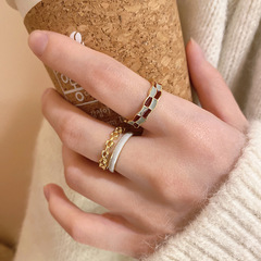 Elegant Enamel Checkerboard Open Ring for Women, Lightweight Luxury, Unique Design, Index Finger Ring, Fashion and Personality, Trendy Finger Ring