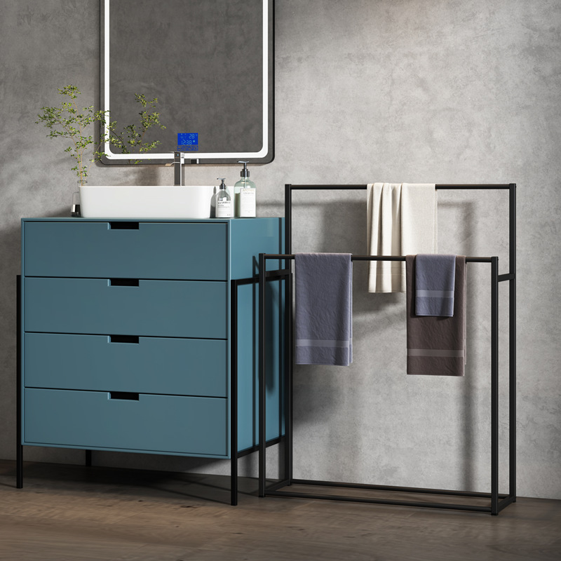 Punch-libre piso de baño estante de la toalla de almacenamiento baño Baño toalla trapo rack metal percha