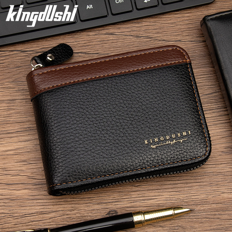 Cross-border men's short chain wallet, lychee pattern, European and American style, patchwork design, large capacity, multiple card slots, wholesale Cross-border men's short chain wallet, lychee pattern, European and American style, patchwork design, large capacity, multiple card slots, wholesale