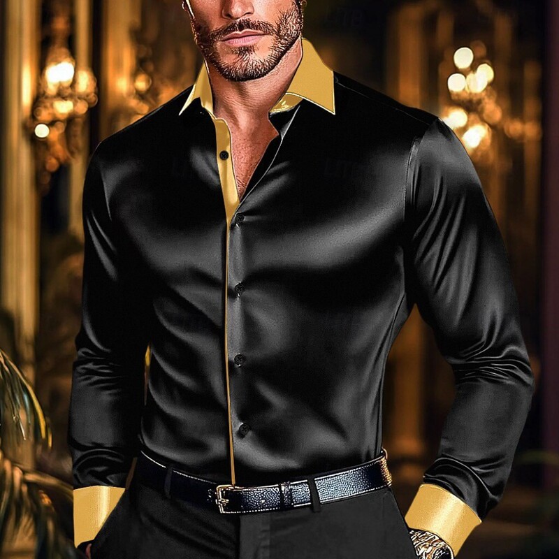 New foreign trade men's satin shirt, collared long-sleeve shirt, wedding party business formal men's top supply New foreign trade men's satin shirt, collared long-sleeve shirt, wedding party business formal men's top supply