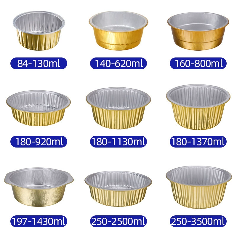 Gold tin foil box rectangular round aluminum foil bowl thickened food grade commercial takeaway disposable packaging box with lid