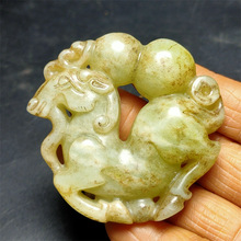 珠寶玉器仿古做舊工藝品岫玉雕刻馬上有葫蘆玉佩掛件生肖馬吊墜