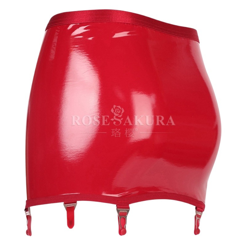 Cherry patent leather sheath skirt Garter metal gourd buckle high-end European and American ultra-short stockings accessories 8316