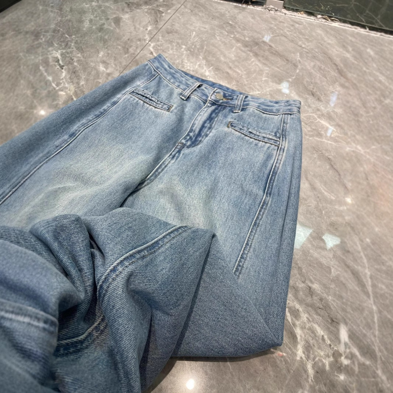 2025 夏の新しいシンプルなファッション多用途スタイルハイウエストデザインストレートジーンズ卸売|undefined