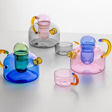 撞色高硼硅玻璃茶壶家用耐热带内胆多色可选茶水分离器围炉煮茶壶