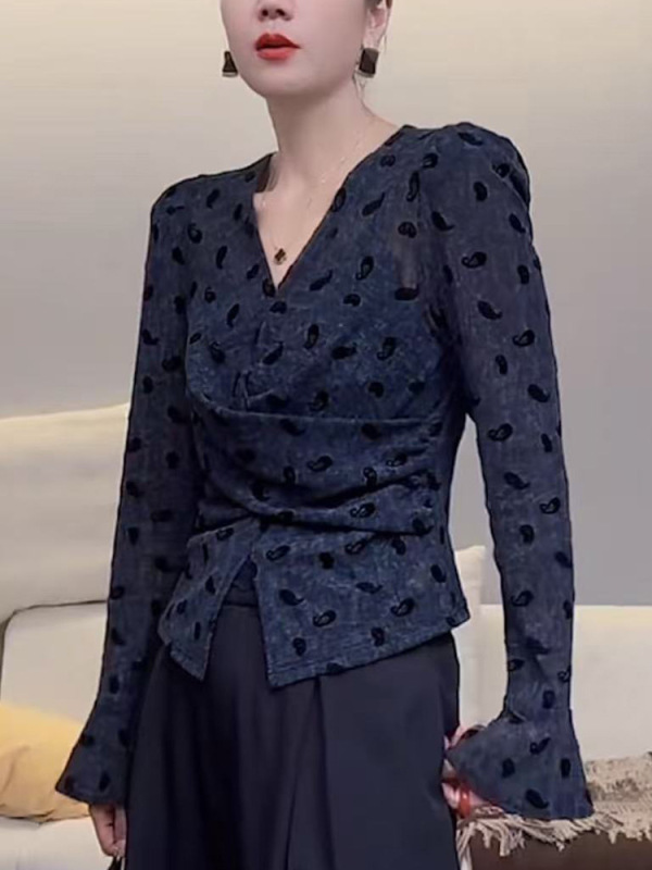 秋季新款设计感小众修身显瘦长袖T恤女装高级感百搭交叉上衣A6470|undefined