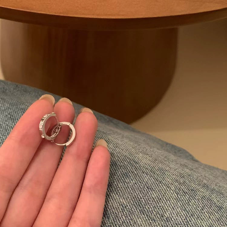 Hoop earrings Zirconium, universal comfortable design, simple elegant silver