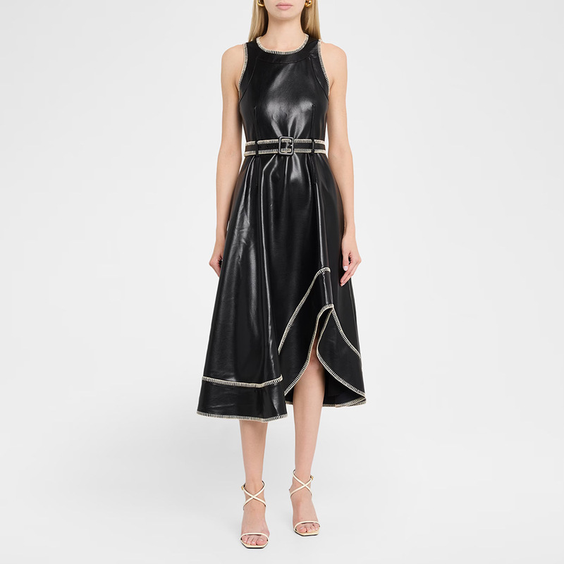 In stock: 2026 autumn/winter new collection, European and American celebrity-style, asymmetrical leather sleeveless vest dress, mid-length dress In stock: 2026 autumn/winter new collection, European and American celebrity-style, asymmetrical leather sleeveless vest dress, mid-length dress