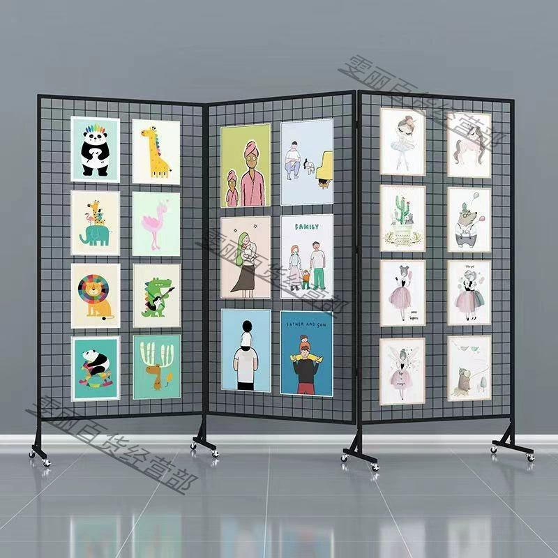 Стеллаж для выставки произведений искусства, сетка для студии, железная художественная перегородка для детского сада, складной выставочный стеллаж, мобильный уличный стеллаж