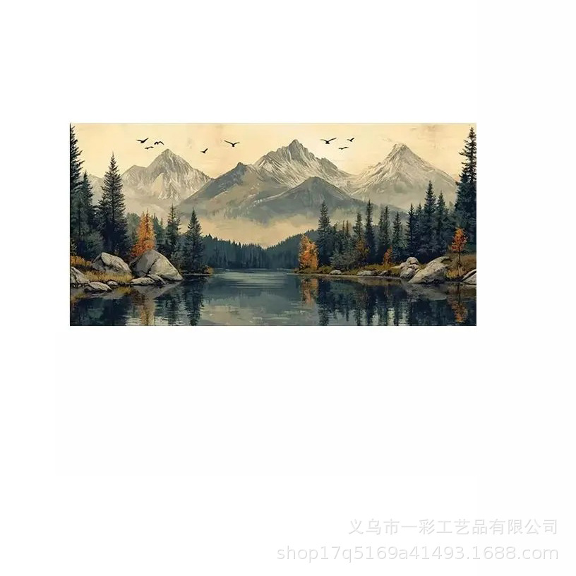 Pintura decorativa de paisaje estilo retro al óleo, impresión en lienzo horizontal de lujo nórdico para sala de estar, arte de pared con temática natural. image 6