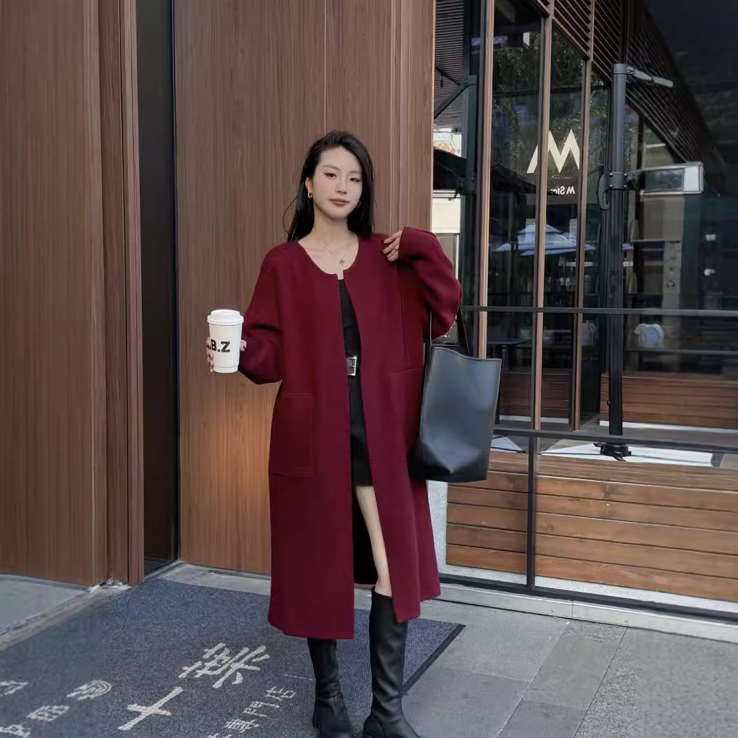 24 invierno Puyuan Angola rojo de alto nivel sensación de lana tejido cardigan para mujeres 2024 otoño invierno nuevo