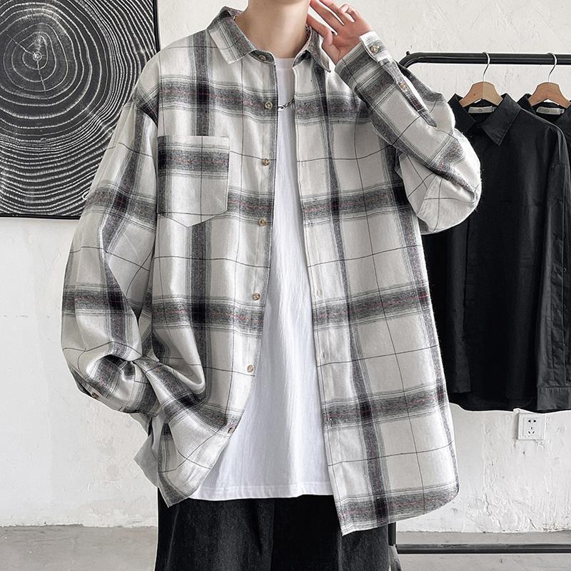 Hong Kong Estilo Vintage camisa a cuadros de los hombres de primavera y otoño de High Street Vibe suelta casual estilo coreano ins abrigo de moda más tamaño