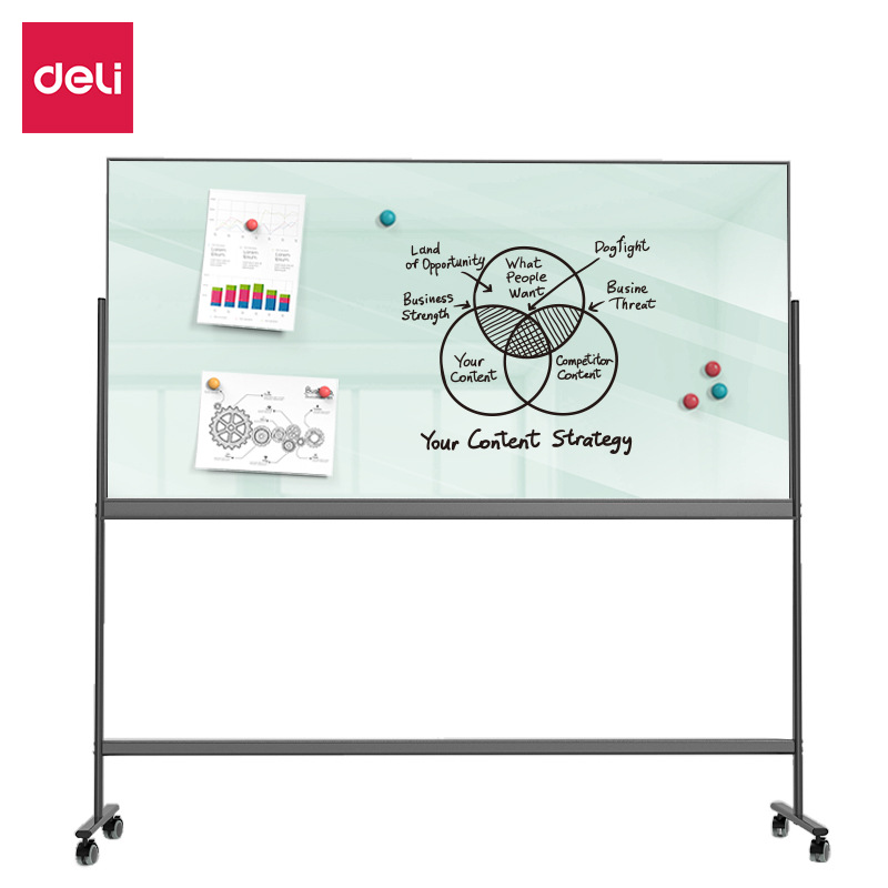 Deli whiteboard H-frame marco estrecho de vidrio magnético pizarra de escritura vertical móvil Oficina Conference Board