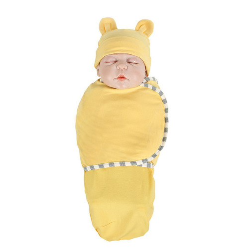 跨境新品上市新生儿包巾婴儿包被襁褓防惊跳纯色婴儿胎帽