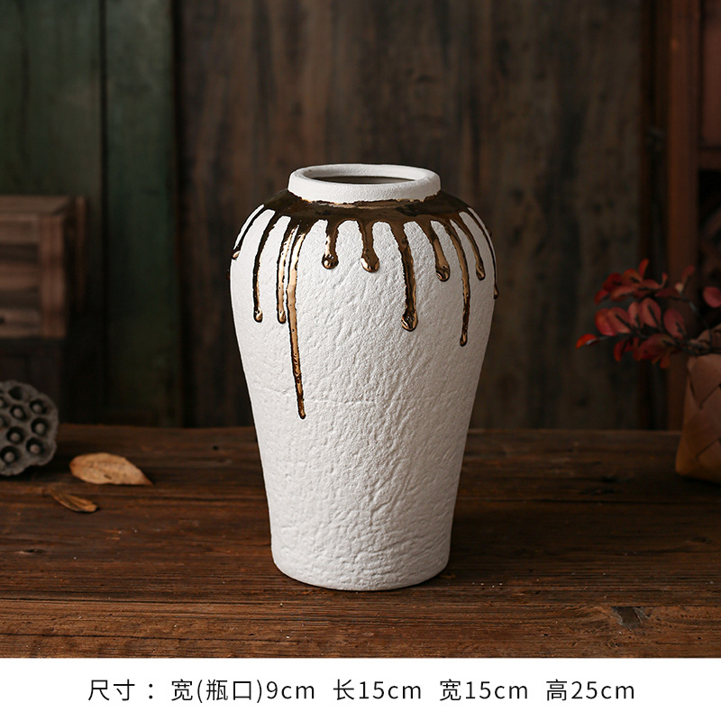 セラミック花瓶、レトロなわびさびスタイルのB&B装飾、中世の粗い陶器アートフラワーアレンジメント、家庭用家具、陶器のポット