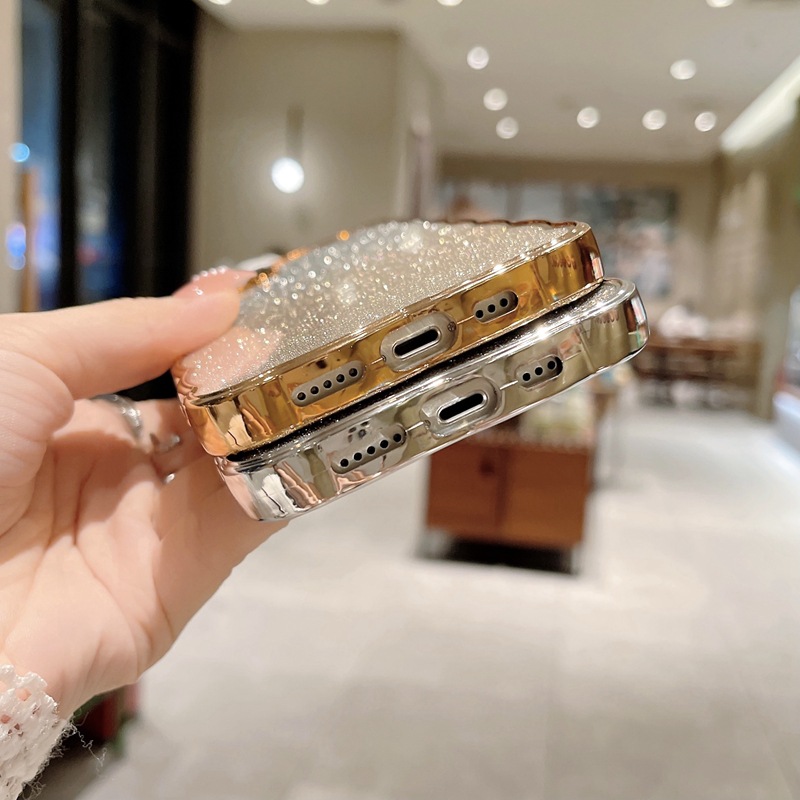 Suitable for iPhone 14 ProMax Gradient Pink Wave Pattern Phone Apple 13 Electroplated Full Package TPU Soft Case_voghion.com