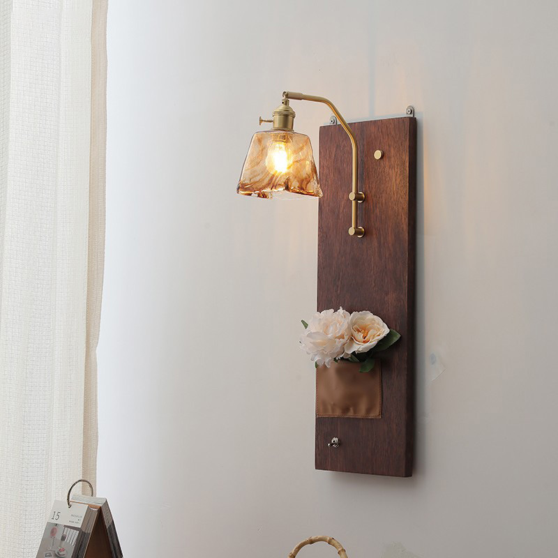 Wabi-Sabi Style Wall Lamp Solid Wood Retro Living Room Bedroom Wall Lamp Bedside Lamp Entrance Aisle Cafe B&B Wall Lamp