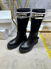 女百搭显图案不过靴膝帆布马丁瘦跟饰面扣粗迪家高筒靴骑士涂鸦靴