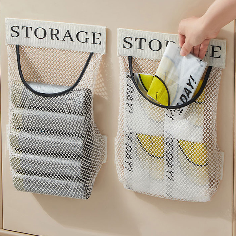 Bolsa de plástico bolsa de almacenamiento artefacto montado en la pared bolsa de almacenamiento de gran capacidad bolsa de plástico de almacenamiento Velcro bolsillo neto