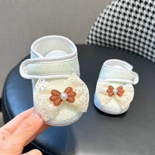 Spring and Autum Baby Girl's Newborn Baby Shoes, Small Month-Old Soft-Soled Front Shoes, Cloth Shoes, Cute Princess Shoes That Do Not Fall Off