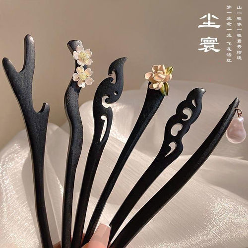 Wooden camellia ancient style hairpin on the back of the head Chinese style minimalist hairpin modern style cheongsam accessories hairpin headdress