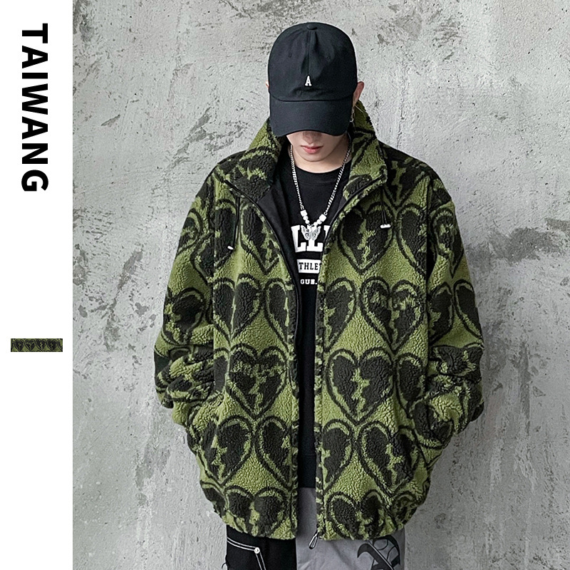 Men's Clothing Fashionable lamb wool jacket for men 2024 autumn and winter new jacket for men Heartbroken printed cotton coat for men_voghion.com