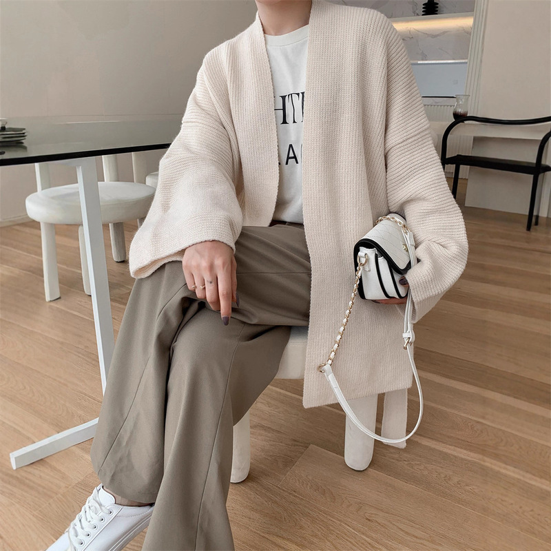 俄罗斯跨境欧美慵懒风毛衣外套秋冬新款风宽松系腰带针织开衫女|undefined