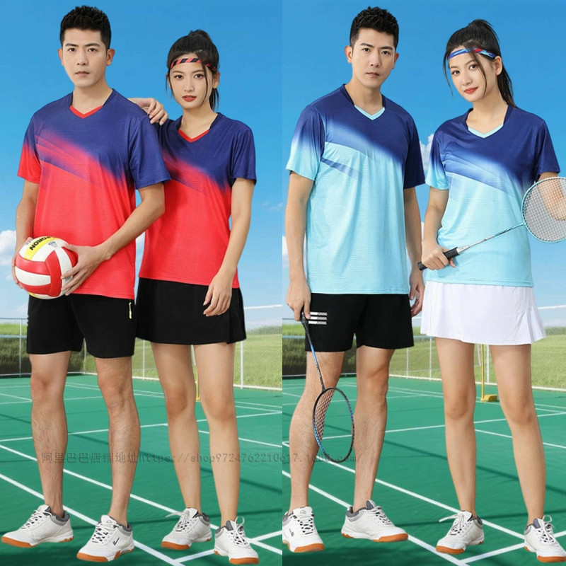 Badminton clothes top quick-drying competition volleyball clothes men's and women's summer short-sleeved T-shirt training V-neck table tennis clothes and pants printing