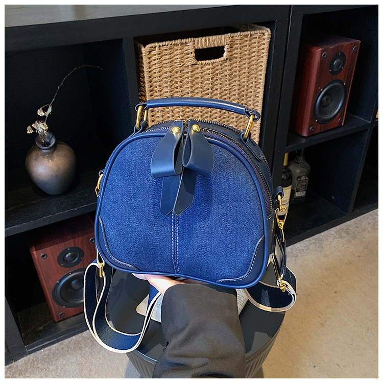 Bolso de denim de color contrastante de empalme para mujeres 2026 nueva tendencia transfronteriza bolso pequeño nicho exquisito mochila de hombro image 7