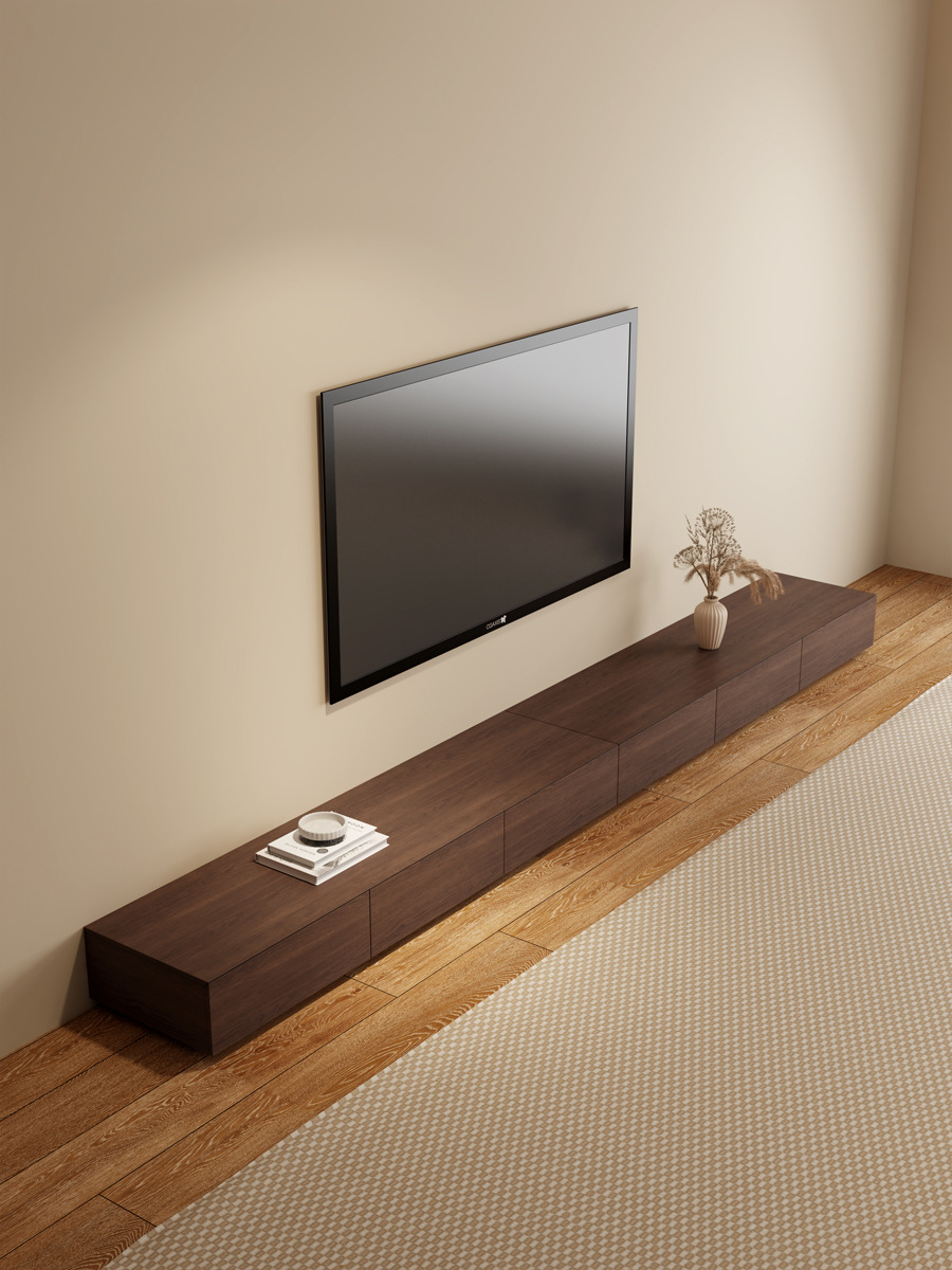 Wabi-Sabi Style Walnut Color Tv Cabinet Living Room Minimalist Small Apartment Nordic Solid Wood Floor Cabinet Tv Cabinet with Drawers