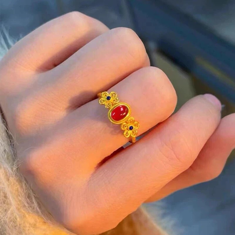 Bague en or Sha Jin Filigold Phoenix Hua Xiao Furong Petit Palais Moineau Boutique en or Bracelet Bague Bouche Vivante Style Palais Même Style_voghion.com