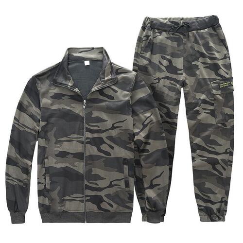 Camouflage stretch suit men's and women's work clothes plus fat plus size spring and autumn pants tops casual large size labor protection clothing